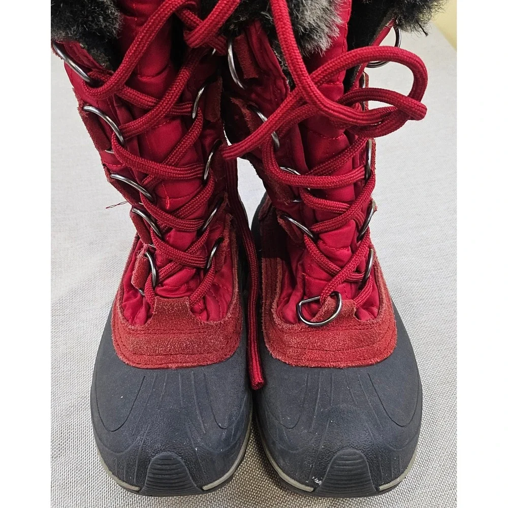Kamik Scarlet Waterproof Insulated Winter Snow Boots Red Fur Trim Kids Sz 1 READ